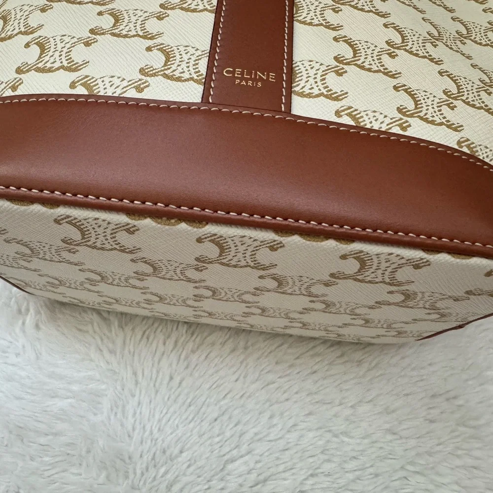 Celine Small Bucket White Canvas Tan Leather - Picture 5 of 7